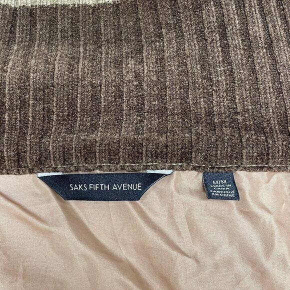 Sak Fifth Avenue Men Full Zip Sweater Jacket Size Medium Elbow Patch M238 -26 - Picture 9 of 16